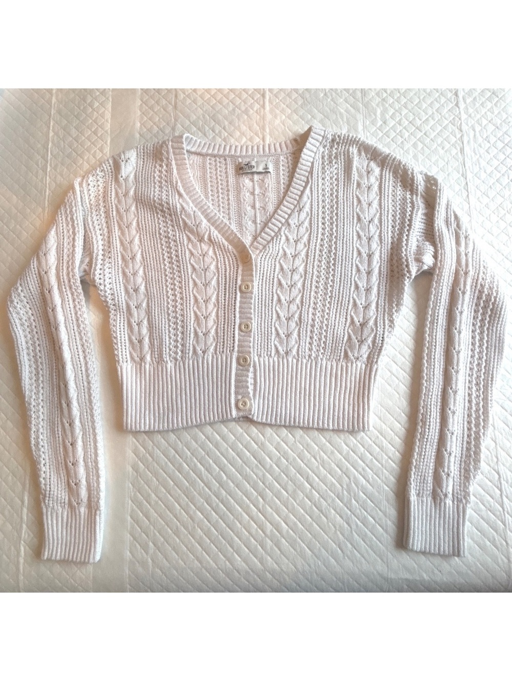 Women’s Small White Cable Knit Cropped Cardigan Hollister